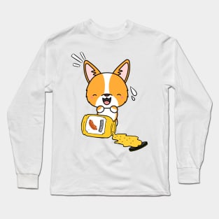 Cute Corgi Spilled a jar of mustard sauce Long Sleeve T-Shirt